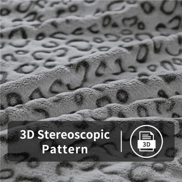 Flannel Fleece Throw Microfiber Blanket with 3D Leopard Print,50"X60",Grey - Picture 3 of 7